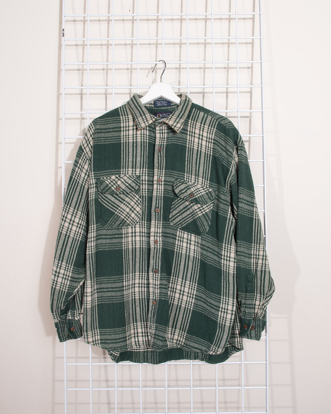 1990s Green Plaid Flannel with Leather collar