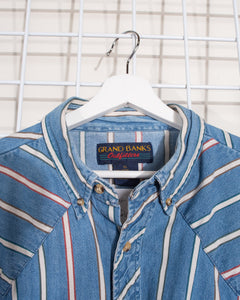 Western Style Chambray Button Down with Rainbow Stripes XL