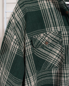 1990s Green Plaid Flannel with Leather collar