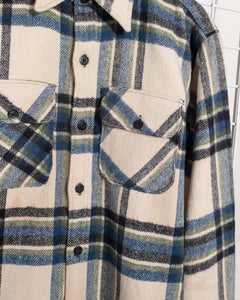 1960s Cream Blue Green Wool Plaid Flannel Jacket