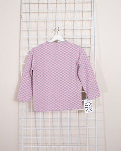 1960s Zip Back Pink and Silver Checkerboard Lurex and Knit Top