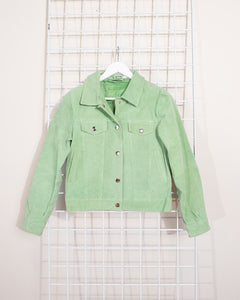 Mint Green Suede Cropped Trucker Style Jacket 90s Y2K, small
