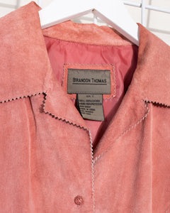 Pink Suede Light Jacket with Pink Zig Zag Border Y2K 90s