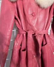 Load image into Gallery viewer, 1960s Pink Leather 3/4 Length Coat with Fox Fur collar and Belt