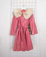 Load image into Gallery viewer, 1960s Pink Leather 3/4 Length Coat with Fox Fur collar and Belt