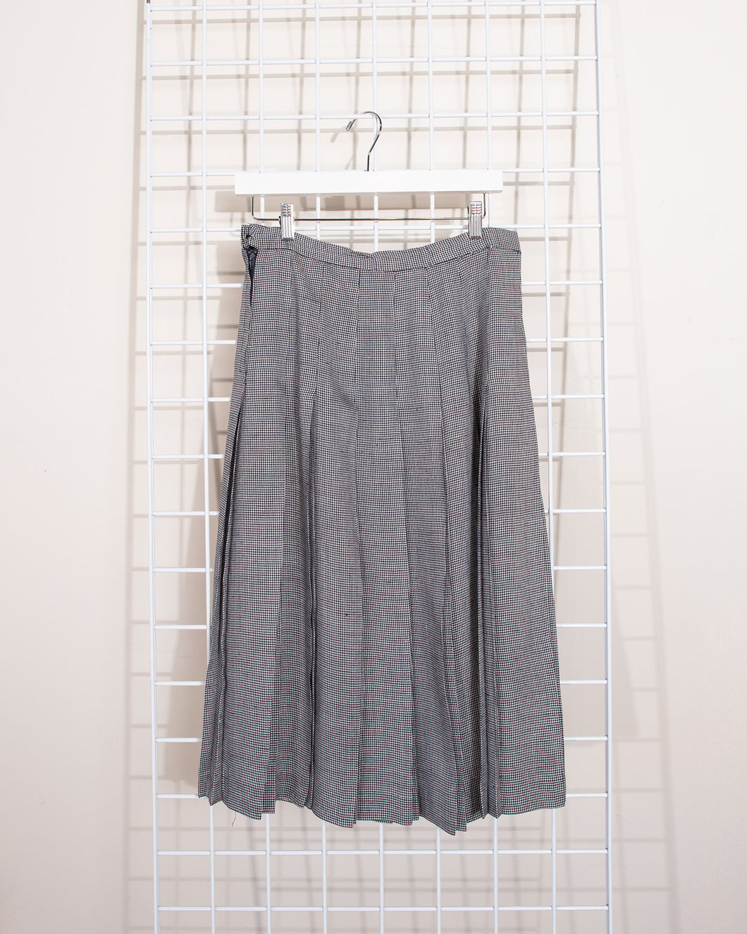 Pleated Linen Long Skirt in Mini Check w30
