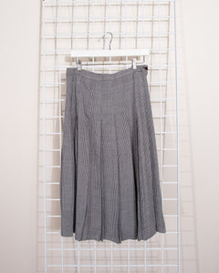 Pleated Linen Long Skirt in Mini Check w30