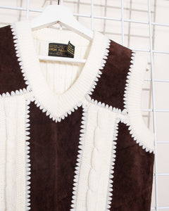 1970s Suede, Knit and  Crochet Vest med
