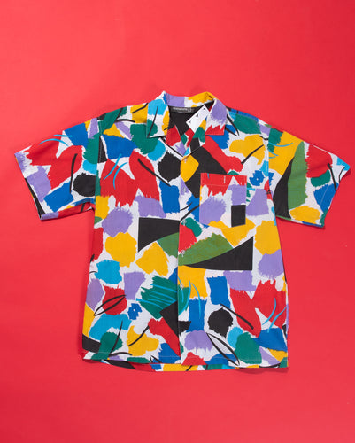 80s Fun Primary Painterly Short Sleeve Camp Shirt Vintage Simpsons