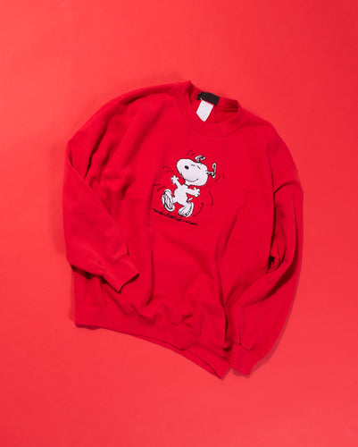 Rare Snoopy Peanuts Red Sweatshirt with Satin Appliqué and Embroidery 1990s