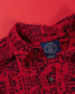 80s Gap Red and Black Cotton Short Sleeve Button Up with Batik style print