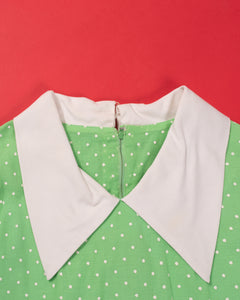 1960s Lime Green Swiss Dot A-line Mini  with White Cuffs and Collar