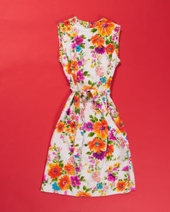1960s  Bright Floral Sleeveless Shift Dress with Matching Belt
