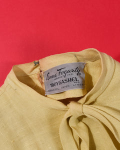 1950s Anne Forgarty Linen Yellow Day Dress With Tie