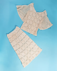 1970s Crochet Cotton 2-piece Skirt Set