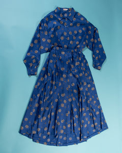 2 Piece Skirt Set 80s Rodier France Blue Graphic Swirl  print Size Large
