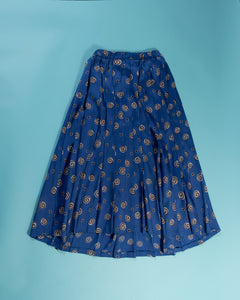 2 Piece Skirt Set 80s Rodier France Blue Graphic Swirl  print Size Large