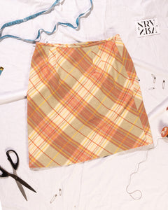 90s Cream and Pink and Sage Plaid A-Line Mini Skirt