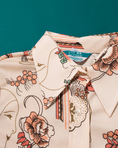 Ship and Shore 70s Figural Novelty Print Dagger Collar Poly Blouse