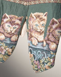 90s Cat Tapestry Vest with Satin Back L-XL