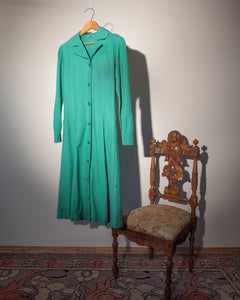 50s Green Cotton Button Up  Uniform Shirt Dress/Smock