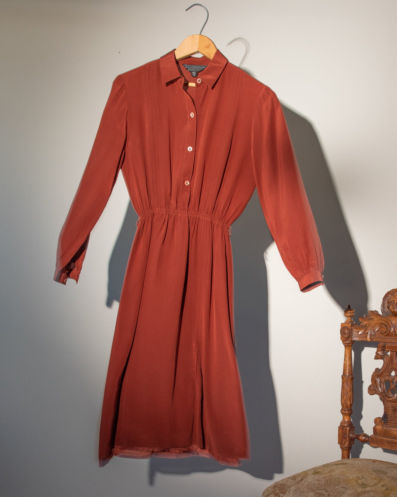 70s Burnt Orange Silk Shirtwaist Dress nouveaurichevintage 70s Burnt Orange Silk Shirtwaist Dress nouveaurichevintage