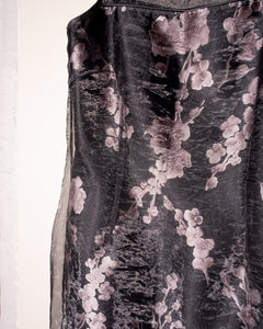90s Black Rose Print Dress with Organza Overlay-medium