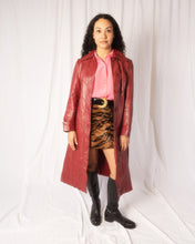 Load image into Gallery viewer, 70s Red Leather Belted Trench with Chevron Panelling