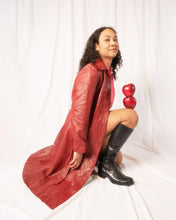 Load image into Gallery viewer, 70s Red Leather Belted Trench with Chevron Panelling