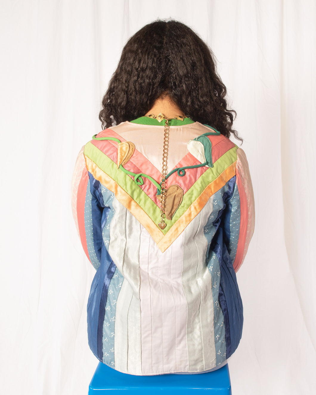 1970s Quilted Satin and Cotton 3d-floral Art-to-Wear Handmade Jacket