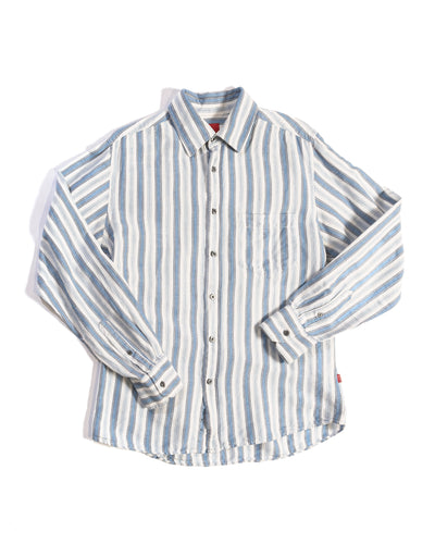 1990s Esprit Cotton  and Linen Blue and White Stripe Shirt