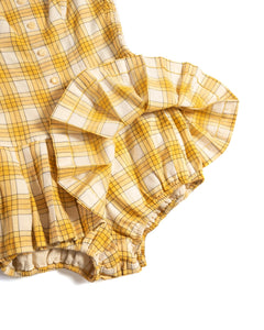 1950s Catalina Yellow Check Cotton Beach Swim Playsuit with Pleated Skirt