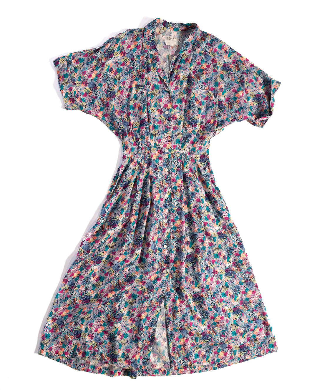 Esprit 1980s Rayon Abstract Pattern Shirt Dress., medium