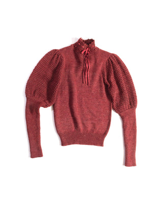 70s Raspberry LaceKnit Mutton Sleeve Sweater