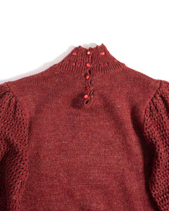 70s Raspberry LaceKnit Mutton Sleeve Sweater