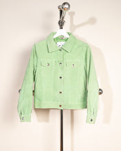 Load image into Gallery viewer, Mint Green Suede Cropped Trucker Style Jacket 90s Y2K, small