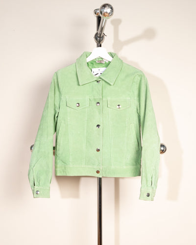 Mint Green Suede Cropped Trucker Style Jacket 90s Y2K, small
