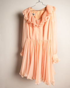 1960s Miss Elliette Peach Ruffle Chiffon Dream Dress