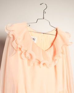 1960s Miss Elliette Peach Ruffle Chiffon Dream Dress