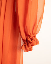 Load image into Gallery viewer, 70s Orange Sheer Georgette Smocked dress