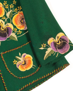 1940s Pansy Embroidered Green Wool Mexican Jacket