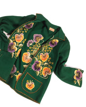 Load image into Gallery viewer, 1940s Pansy Embroidered Green Wool Mexican Jacket