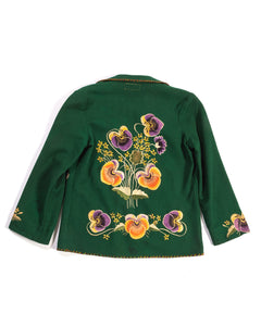 1940s Pansy Embroidered Green Wool Mexican Jacket