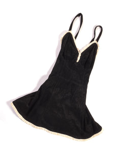 1940s Jantzen Black Terry Swimsuit with White Ruffle Trim