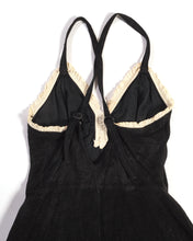 Load image into Gallery viewer, 1940s Jantzen Black Terry Swimsuit with White Ruffle Trim