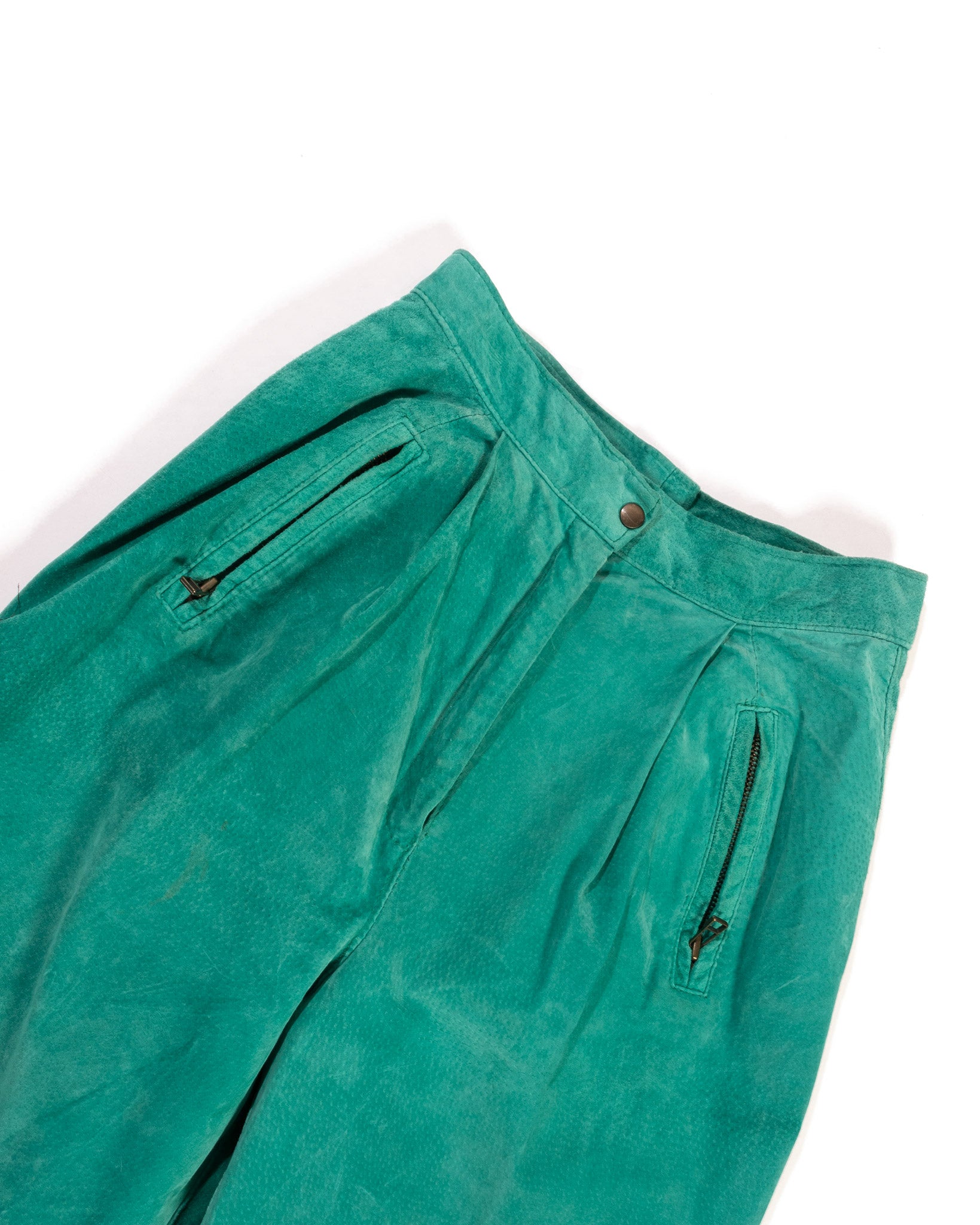 80s High Waisted Green Suede Pants with Zip Pockets – nouveaurichevintage