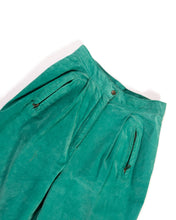 Load image into Gallery viewer, 80s High Waisted Green Suede Pants with Zip Pockets