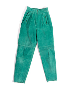 80s High Waisted Green Suede Pants with Zip Pockets