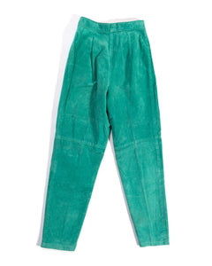 80s High Waisted Green Suede Pants with Zip Pockets