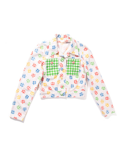 1970s Special Cropped Rainbow Gingham Print Dot Jacket